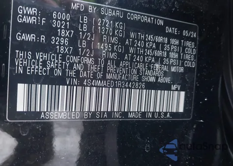 2024 Subaru Ascent Premium 7-Passenger from USA, damaged, VIN 4S4WMAED1R3442826